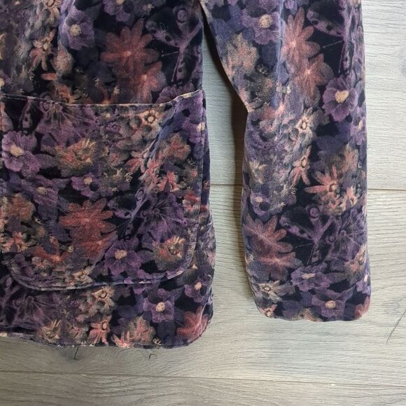 Vintage 1970s Floral Velour Blazer Jacket Womens Size Large - Picture 4 of 7